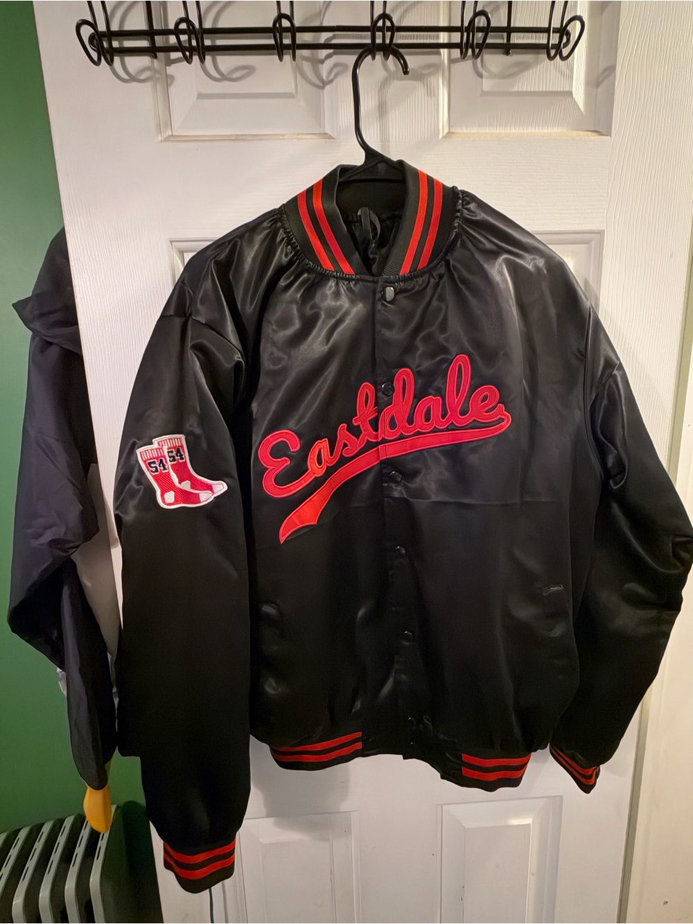 Eastdale Black and Red Satin Bomber Jacket